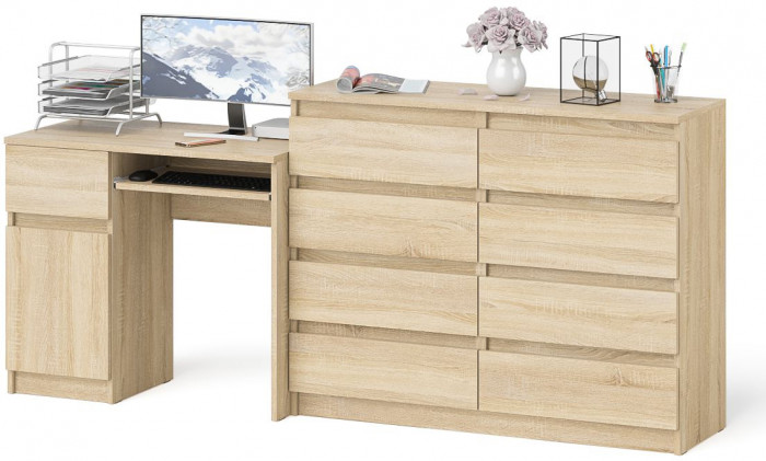 Мори компьютерный стол МС-1 левый + Комод МК1200.8, дуб сонома