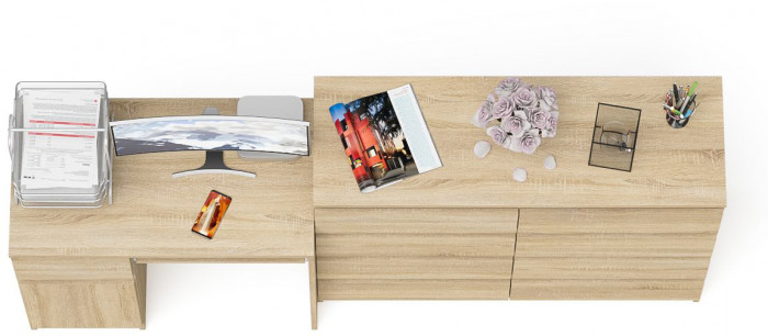 Мори компьютерный стол МС-1 левый + Комод МК1200.8, дуб сонома