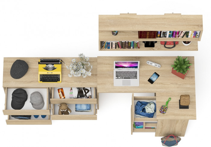 Мори компьютерный стол МС-16 правый + Комод МК1200.6 + Полка 1200, дуб сонома