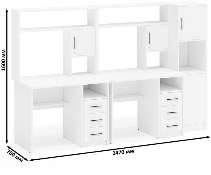 С-МД-СК9 Компоновка № 04, цвет белый шагрень, ШхГхВ 247х70х160 см., НЕ универсальная сборка
