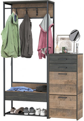 Трувор 15.120 Прихожая + 13.241.06 Тумба для обуви, цвет дуб гранж песочный/интра, ШхГхВ 130х37х194,2 см., универсальная сборка