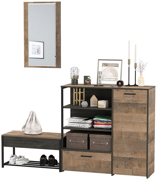 Трувор Прихожая 195, цвет дуб гранж песочный/интра, ШхГхВ 189х36,9х195 см., универсальная сборка