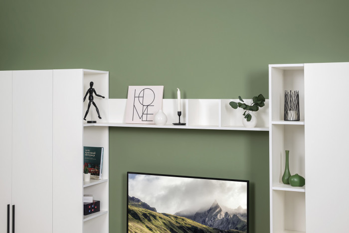 Эйр Гостиная 16.490 Полка навесная открытая, цвет белый шагрень, ШхГхВ 140х22,6х21 см., НЕ универсальная сборка