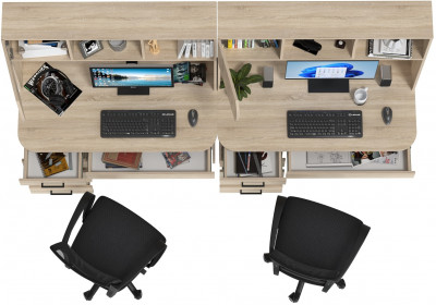 Два стола рабочих 6-0606 Сигма + два кресла 103 чёрных, цвет дуб сонома, ШхГхВ 241х60,5х166 см., НЕ универсальная сборка