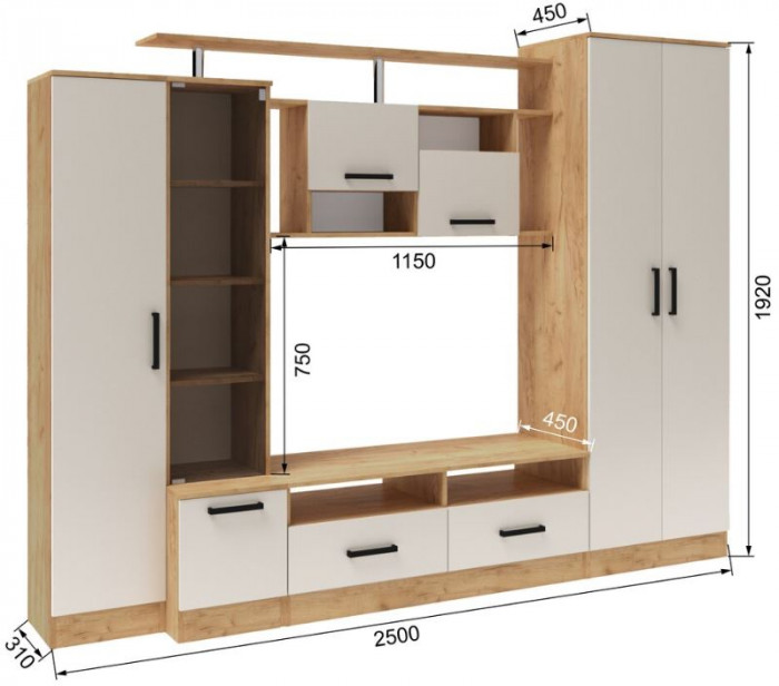 Гостиная Оскар-5 (2500*1920*450) дуб крафт золотой/кашемир