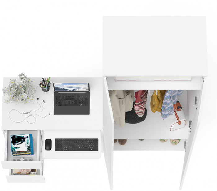 Мори Стол компьютерный МС-6 левый + Шкаф МШ800.1, цвет белый, ШхГхВ 170,4х50,4х209,6 см., выдвижные ящики слева, НЕ универсальная сборка