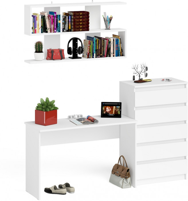 Мори письменный стол МСП1200.1 + Комод МК700.5 + Полка 1200, белый