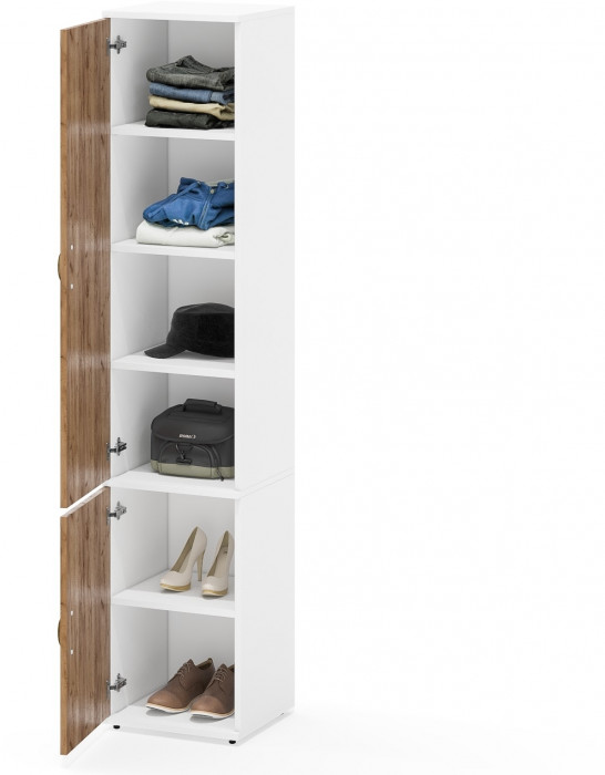 Лидер-8 Модуль Пенал МД 22Б, цвет белый шагрень/крафт золото, ШхГхВ 40х37,5х190 см., универсальная сборка, пять полок