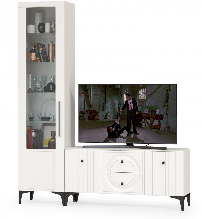 Валенсия Гостиная № 054, ЛДСП белый шагрень/МДФ белый шагрень