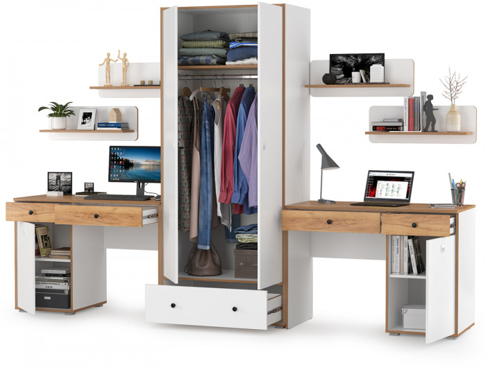 Вуди Компоновка № 27, белый премиум/дуб крафт золотой