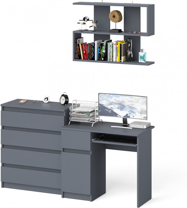 Мори Стол компьютерный МС-1 левый + Комод МК800.4 + Полка 900, цвет графит, ШхГхВ 170,4х50х209,6 см., НЕ универсальная сборка