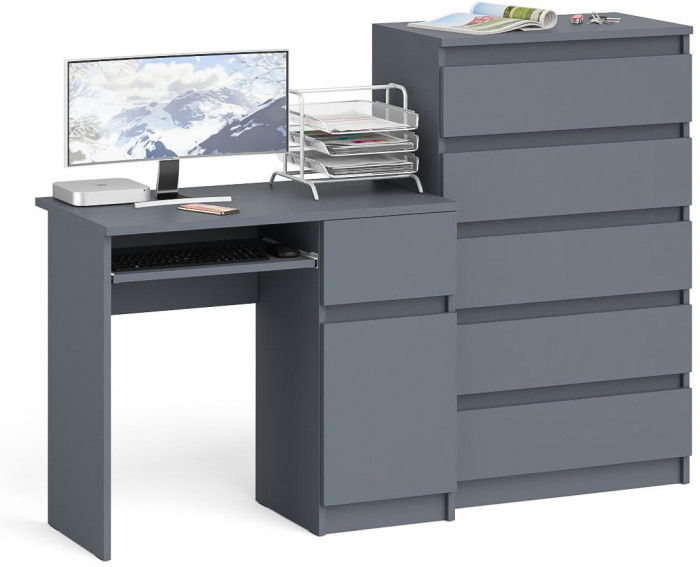 Мори Стол компьютерный МС-1 правый + Комод МК700.5, цвет графит, ШхГхВ 160,4х50х114 см., выдвижной ящик справа, НЕ универсальная сборка