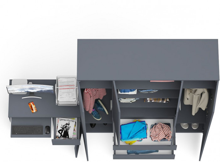 Мори Стол компьютерный МС-1 правый + Шкаф МШ1600.1, цвет графит, ШхГхВ 250,4х50,4х209,6 см., выдвижной ящик справа, НЕ универсальная сборка