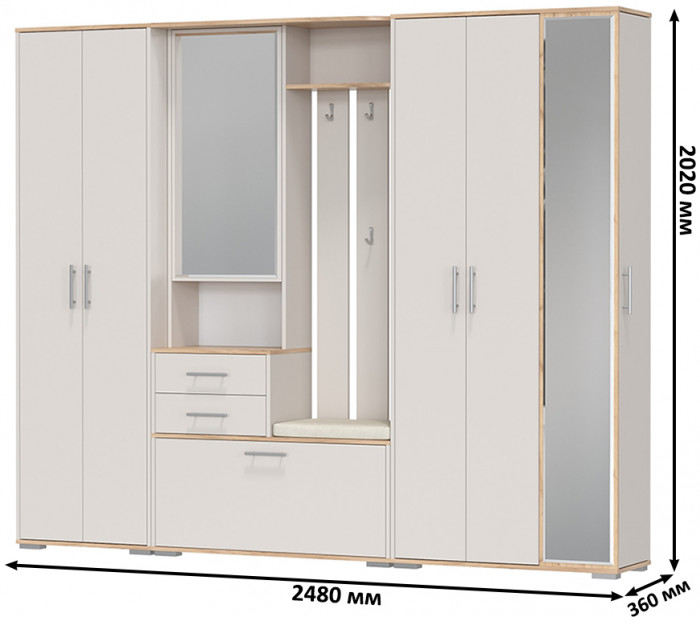 Прихожая Домино 6, дуб крафт золотой/кашемир серый