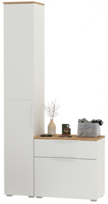 Октава Прихожая 13, цвет белый шагрень/дуб крафт золотой/фасады МДФ белый шагрень, ШхГхВ 97,1х35,4х197,6 см., универсальная сборка