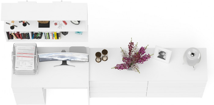 Мори компьютерный стол МС-1 левый + Комод МК1380.6 + Полка 900, белый