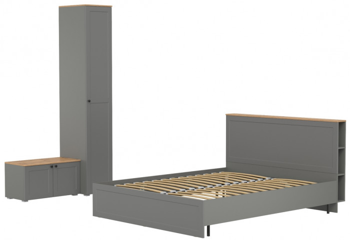 Остин 11.53 Кровать + ортопед + 13.225 Шкаф-пенал + 13.257 Тумба, серый графит/дуб крафт золотой