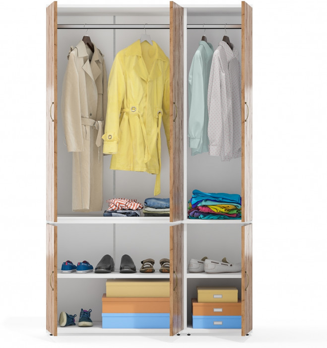 Лидер-8 Модуль Пенал МД 23Б + Шкаф МД 19Б, цвет белый шагрень/крафт золото, ШхГхВ 120х50х190 см., универсальная сборка