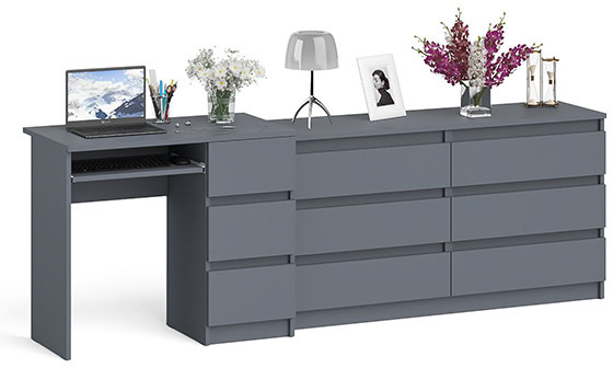 Мори Стол компьютерный МС-6 правый + Комод МК1380.6, цвет графит, ШхГхВ 228х50х76,6 см., выдвижные ящики справа, НЕ универсальная сборка