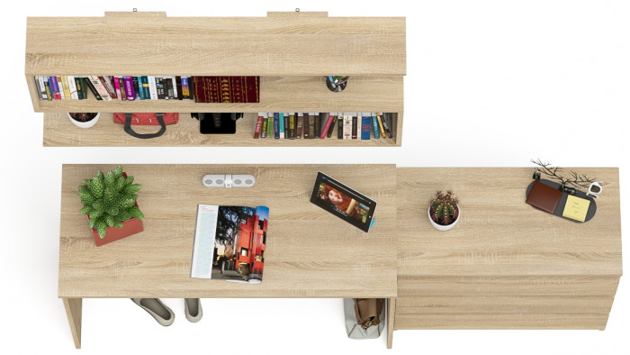 Мори Стол письменный МСП1200.1 + Комод МК800.1 + Полка 1200, цвет дуб сонома, ШхГхВ 200,8х50х209,6 см., универсальная сборка