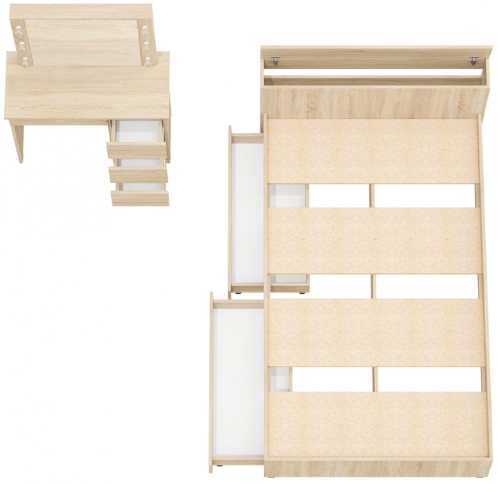 Ксения Кровать с ящиками 1200 + Стол косметический с подсветкой Сура, дуб сонома