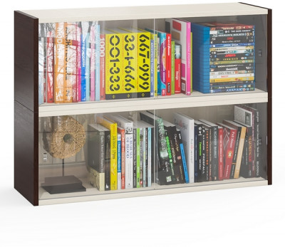 Две полки книжных С-МД-КН01, цвет венге/дуб, ШхГхВ размер каждой полки в отдельности: 83х25х30 см., стеклянные дверцы