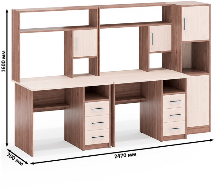 С-МД-СК9 Компоновка № 04, цвет ясень шимо светлый/ясень шимо тёмный, ШхГхВ 247х70х160 см., НЕ универсальная сборка