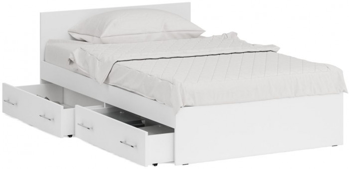 Стандарт Кровать с ящиками 1200, цвет белый, ШхГхВ 123,5х203,5х70 см., сп.м. 1200х2000 мм., без матраса, основание есть