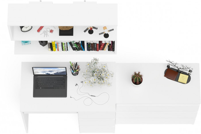 Мори компьютерный стол МС-6 правый + Комод МК800.1 + Полка 900, белый