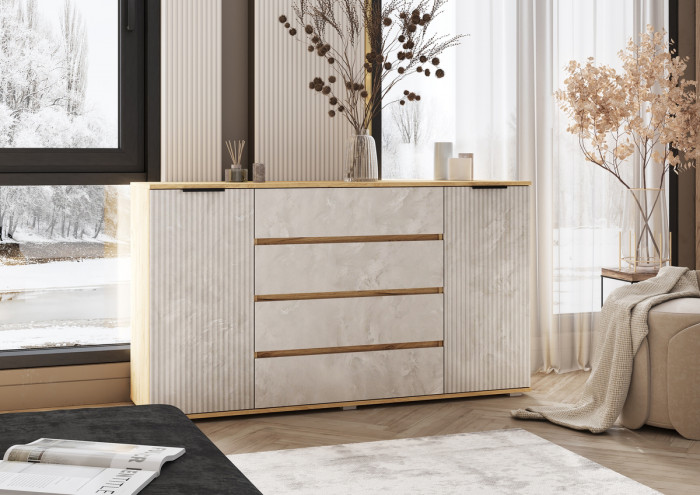 Марвэл Комод 2 двери 4 ящика (1600), Дуб крафт/Мальта