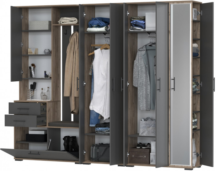 Прихожая Домино 6, дуб крафт табачный/графит