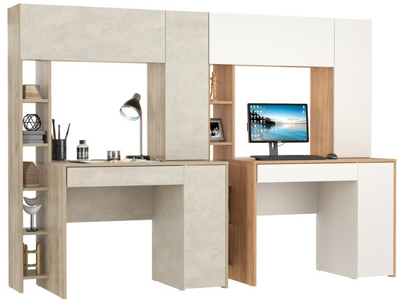 Два стола компьютерных Комфорт 12.71, дуб крафт серый/шёлковый камень/дуб золотой/белый