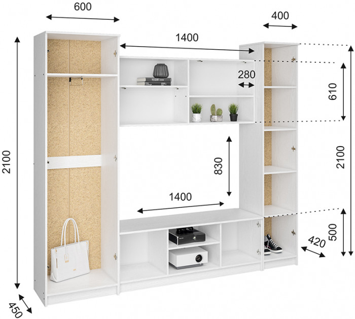 Стенка в гостиную Герда, серый графит