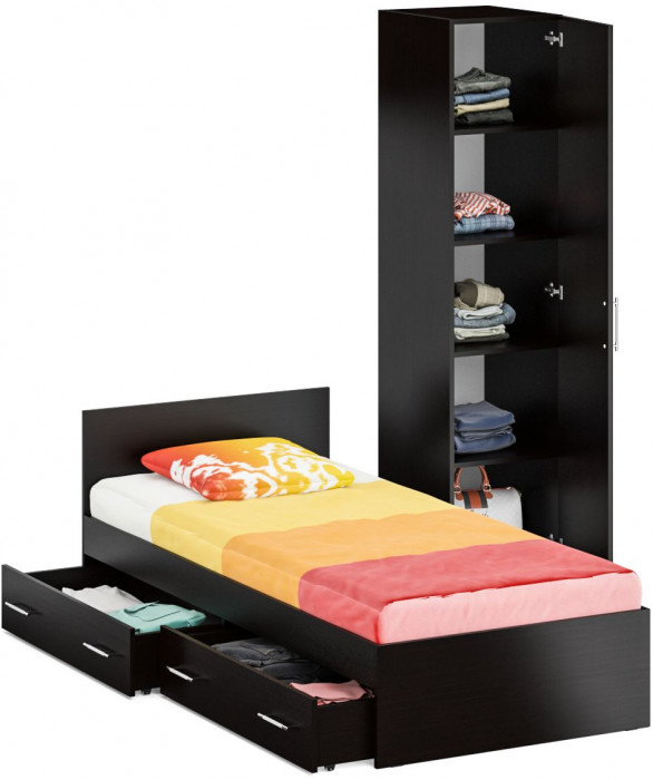 Кровать с ящиками 0900 + Пенал Стандарт, венге