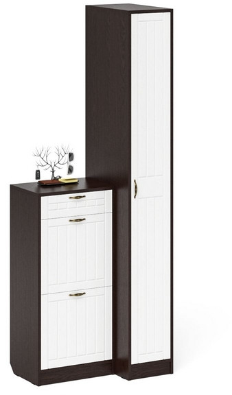 Прихожая П-6 Компоновка № 42, цвет венге/фасады МДФ белое дерево фрезеровка прованс, ШхГхВ 80х50х210 см., универсальная сборка