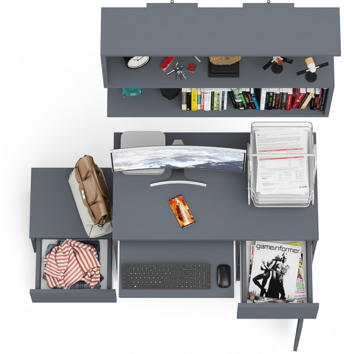 Мори компьютерный стол МС-1 правый + Тумба ТМП400.1 + Полка 900, графит