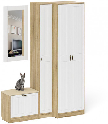 Прихожая П-6 Компоновка № 26, дуб сонома/фасады МДФ белое дерево фрезеровка прованс