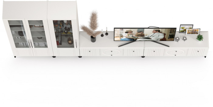 Валенсия Гостиная № 085, ЛДСП белый шагрень/МДФ белый шагрень