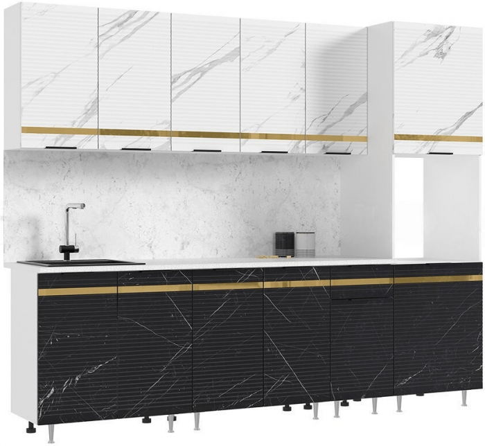 Кухня МДФ Милена 2600 (Белый, Мрамор золото, Антарес)