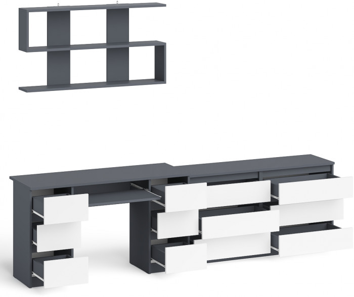 Мори компьютерный стол МС-2 + Комод МК1380.6 + Полка 1200, графит/белый