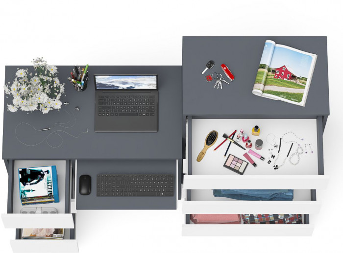 Мори компьютерный стол МС-6 левый + Комод МК700.5, графит/белый