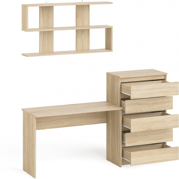 Мори письменный стол МСП1200.1 + Комод МК700.5 + Полка 1200, дуб сонома