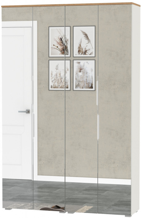 Октава 13.338 Шкаф для одежды + 13.338 Шкаф, белый шагрень/дуб крафт золотой/фасады МДФ белый шагрень и зеркало