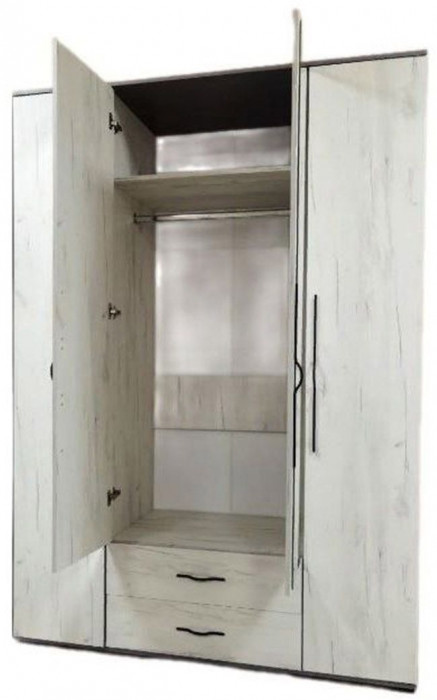 Бастион Шкаф четырехдверный Дуб Крафт белый / Серый шифер