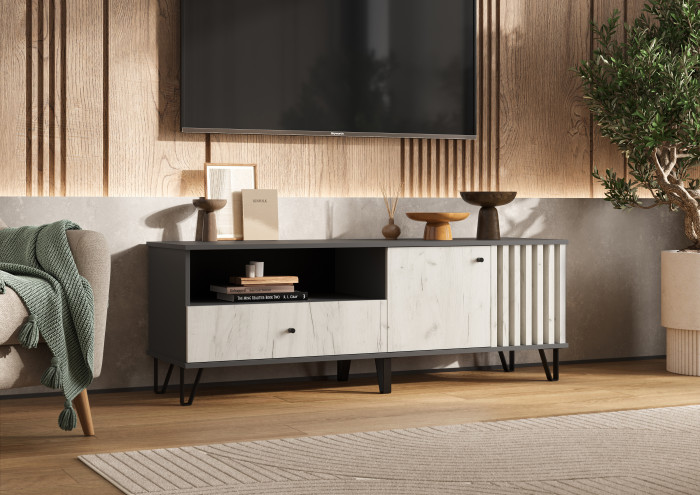 Роджина Тумба ТВ 1500, Графит/Дуб крафт белый