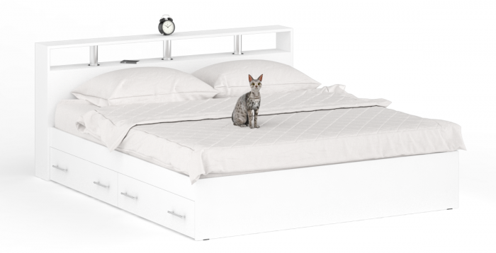 Камелия спальня № 11 Кровать с ящиками 1800 + Две тумбы + Комод + Шкаф 4-х створчатый, цвет белый, сп.м. 1800х2000 мм., б/м, основание есть