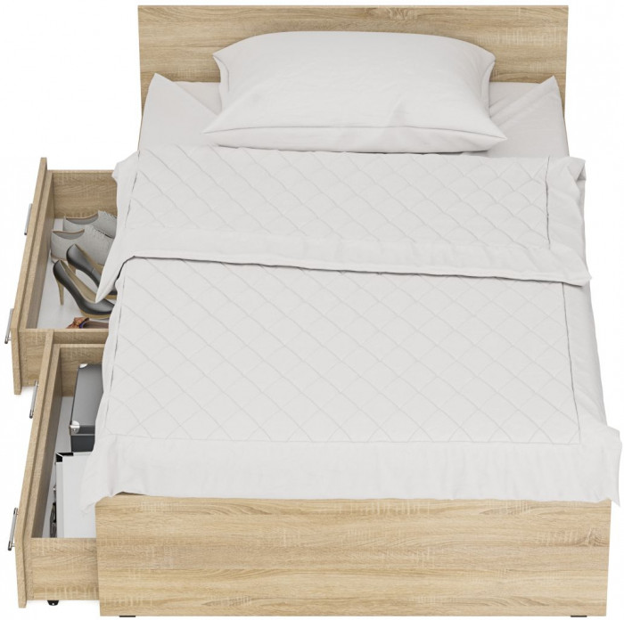 Стандарт Кровать с ящиками 1200, цвет дуб сонома, ШхГхВ 123,5х203,5х70 см., сп.м. 1200х2000 мм., без матраса, основание есть