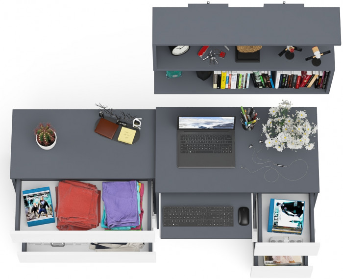 Мори компьютерный стол МС-6 правый + Комод МК800.1 + Полка 900, графит/белый