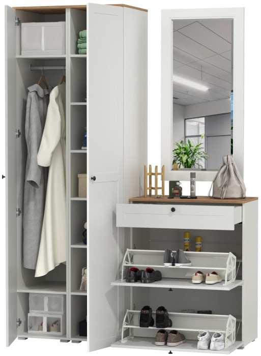 Остин Прихожая 34, белый шагрень/дуб крафт золотой