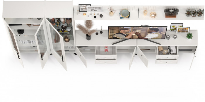 Валенсия Гостиная № 086, ЛДСП белый шагрень/МДФ белый шагрень